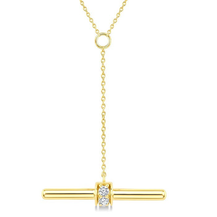 1/10 Ctw Round Cut Diamond T-Bar Fashion Necklace in 10K Yellow Gold