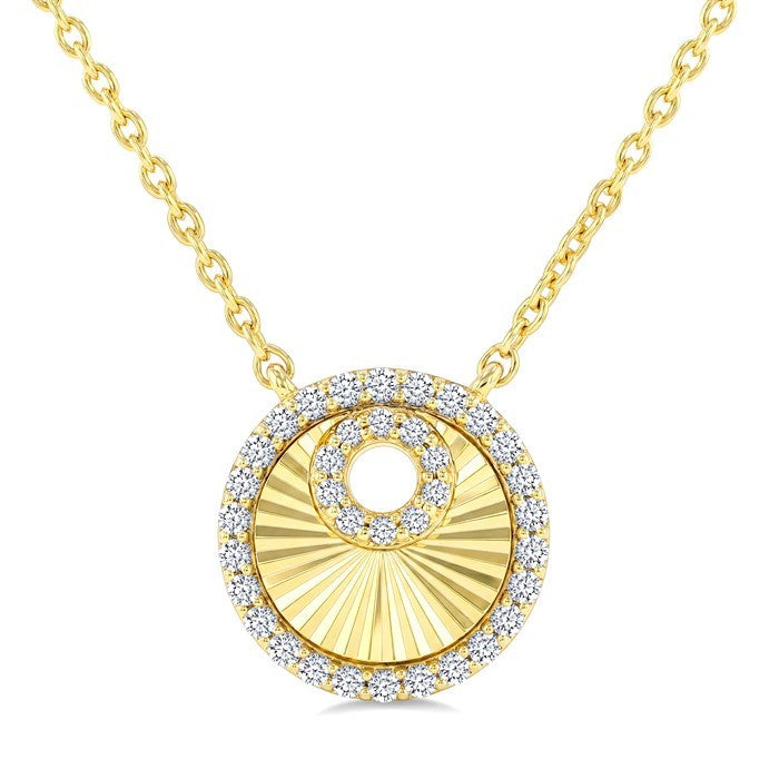 1/5 Ctw Round Cut Diamond Round Fluted Fashion Pirouette Pendant With Chain in 10K Yellow Gold