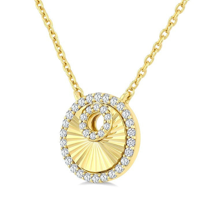 1/5 Ctw Round Cut Diamond Round Fluted Fashion Pirouette Pendant With Chain in 10K Yellow Gold