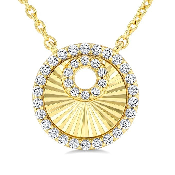 1/5 Ctw Round Cut Diamond Round Fluted Fashion Pirouette Pendant With Chain in 10K Yellow Gold