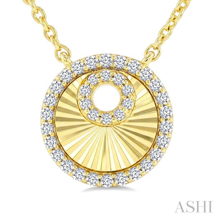 1/5 Ctw Round Cut Diamond Round Fluted Fashion Pirouette Pendant With Chain in 10K Yellow Gold