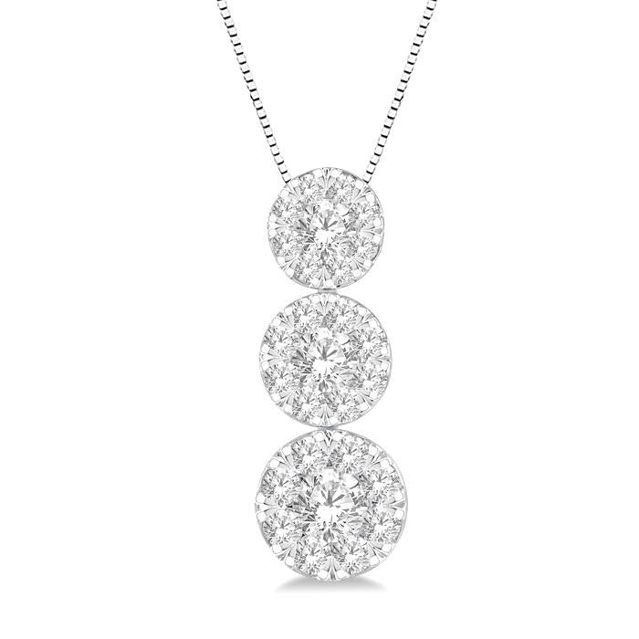 1 Ctw Shine Bright 3 stone Essential Round Cut Diamond Pendant with Chain in 14K White Gold