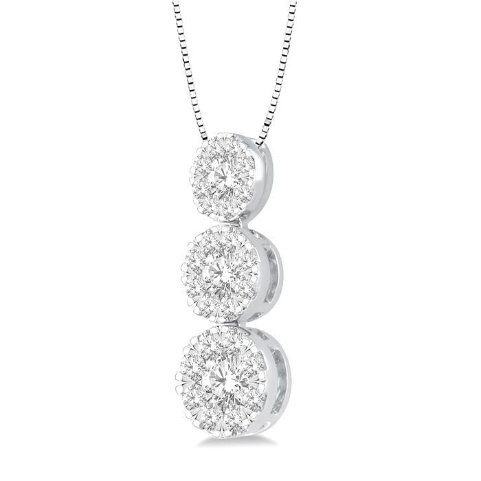 1 Ctw Shine Bright 3 stone Essential Round Cut Diamond Pendant with Chain in 14K White Gold