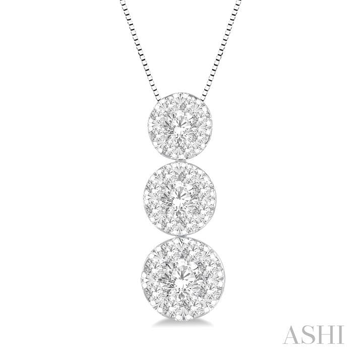 3/4 Ctw Shine Bright 3 stone Essential Round Cut Diamond Pendant with Chain in 14K White Gold
