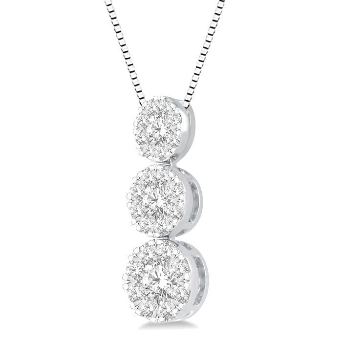 1/2 Ctw Shine Bright 3 stone Essential Round Cut Diamond Pendant with Chain in 14K White Gold