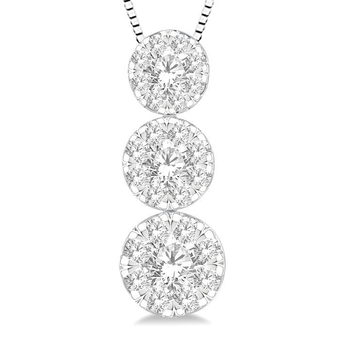 1/2 Ctw Shine Bright 3 stone Essential Round Cut Diamond Pendant with Chain in 14K White Gold