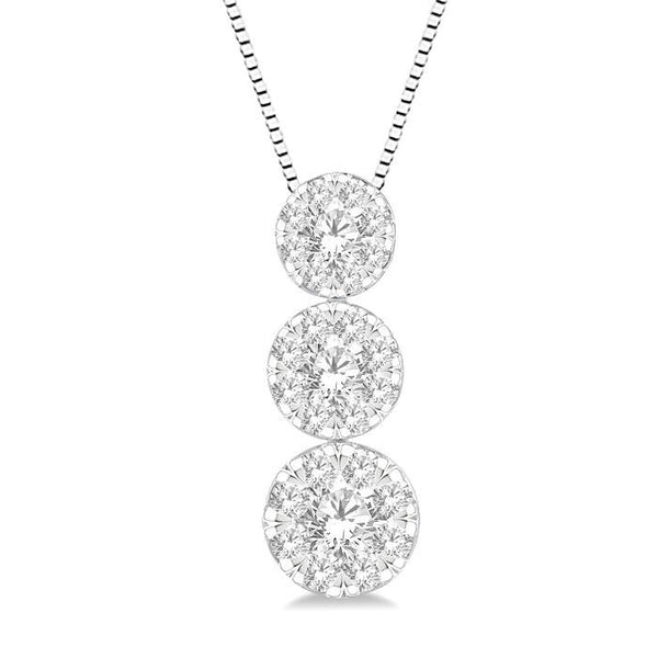 1/2 Ctw Shine Bright 3 stone Essential Round Cut Diamond Pendant with Chain in 14K White Gold