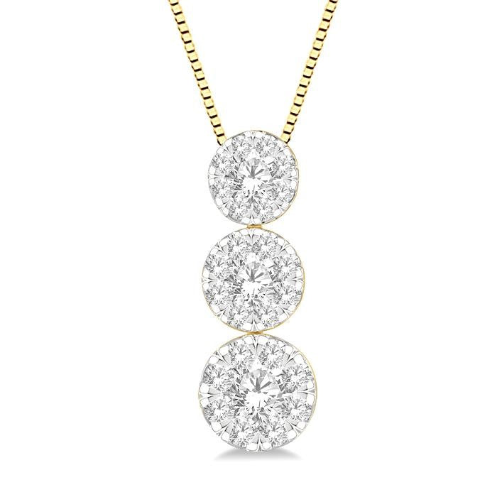 1/2 Ctw Shine Bright 3 stone Essential Round Cut Diamond Pendant with Chain in 14K Yellow and White Gold