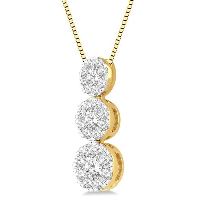 1/2 Ctw Shine Bright 3 stone Essential Round Cut Diamond Pendant with Chain in 14K Yellow and White Gold