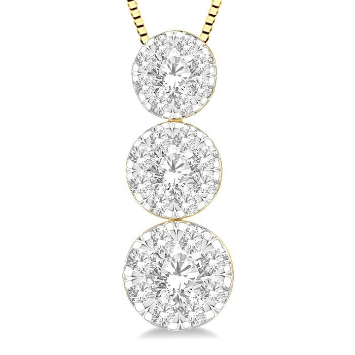 1/2 Ctw Shine Bright 3 stone Essential Round Cut Diamond Pendant with Chain in 14K Yellow and White Gold