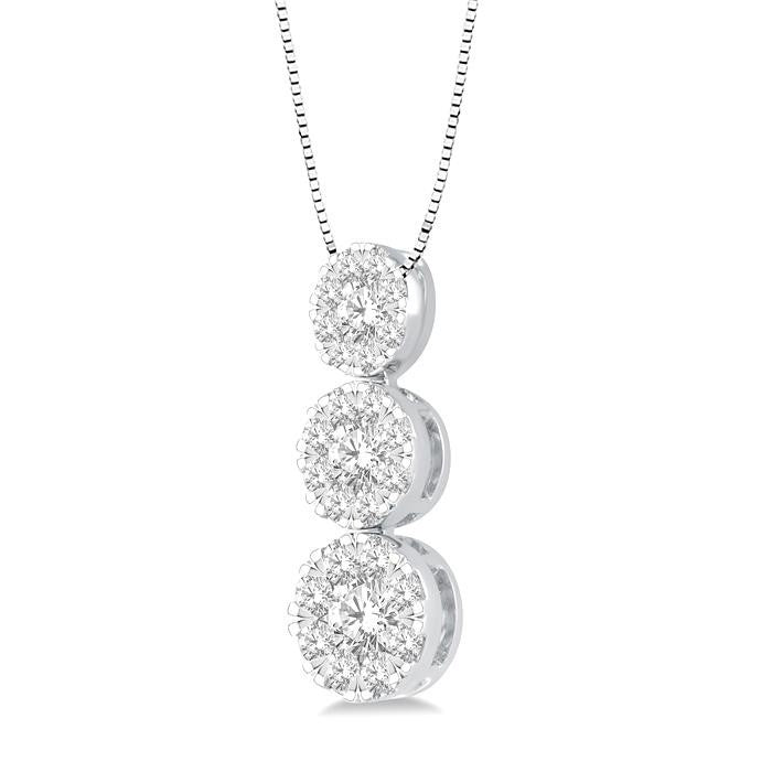 1/3 Ctw Shine Bright 3 stone Essential Round Cut Diamond Pendant with Chain in 14K White Gold
