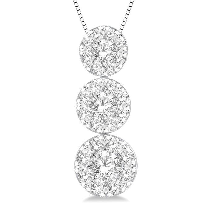 1/3 Ctw Shine Bright 3 stone Essential Round Cut Diamond Pendant with Chain in 14K White Gold
