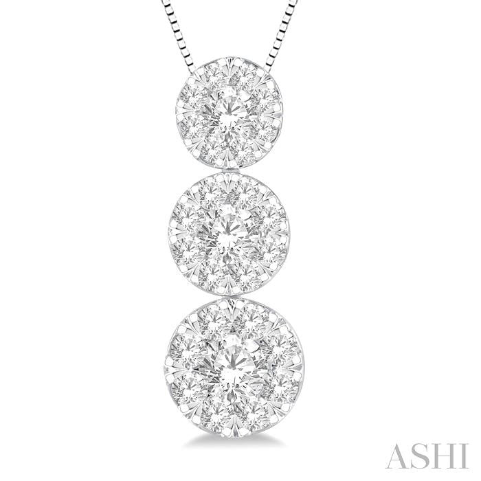 1/3 Ctw Shine Bright 3 stone Essential Round Cut Diamond Pendant with Chain in 14K White Gold
