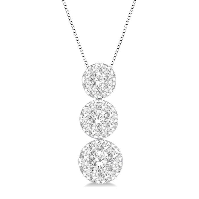 1/4 Ctw Shine Bright 3 stone Essential Round Cut Diamond Pendant with Chain in 14K White Gold