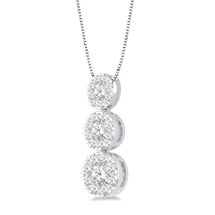1/4 Ctw Shine Bright 3 stone Essential Round Cut Diamond Pendant with Chain in 14K White Gold