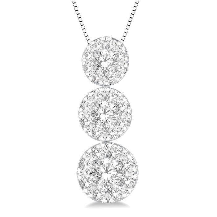 1/4 Ctw Shine Bright 3 stone Essential Round Cut Diamond Pendant with Chain in 14K White Gold