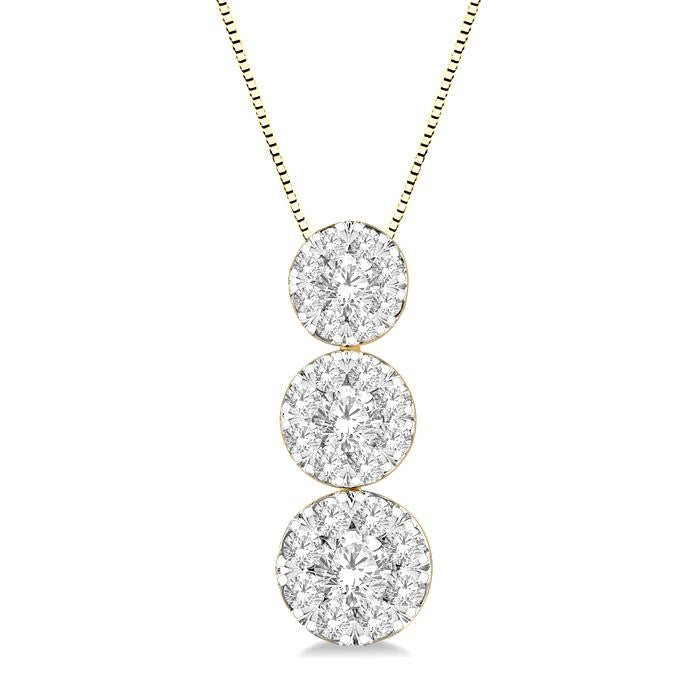 1/4 Ctw Shine Bright 3 stone Essential Round Cut Diamond Pendant with Chain in 14K Yellow and White Gold