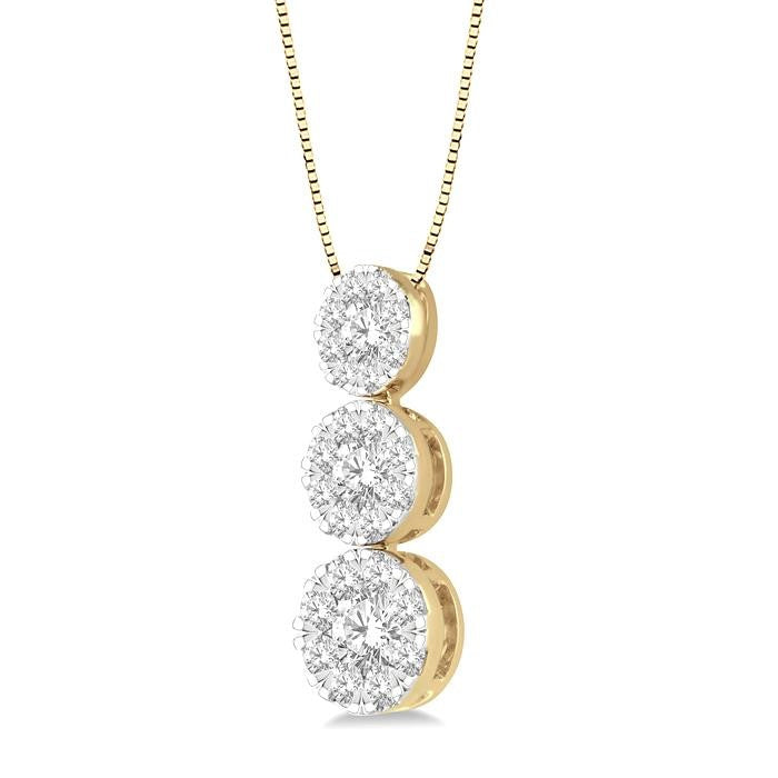 1/4 Ctw Shine Bright 3 stone Essential Round Cut Diamond Pendant with Chain in 14K Yellow and White Gold