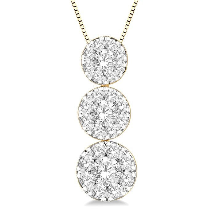 1/4 Ctw Shine Bright 3 stone Essential Round Cut Diamond Pendant with Chain in 14K Yellow and White Gold