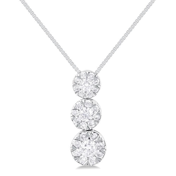 1/4 Ctw Shine Bright 3 stone Essential Round Cut Diamond Pendant with Chain in 14K White Gold