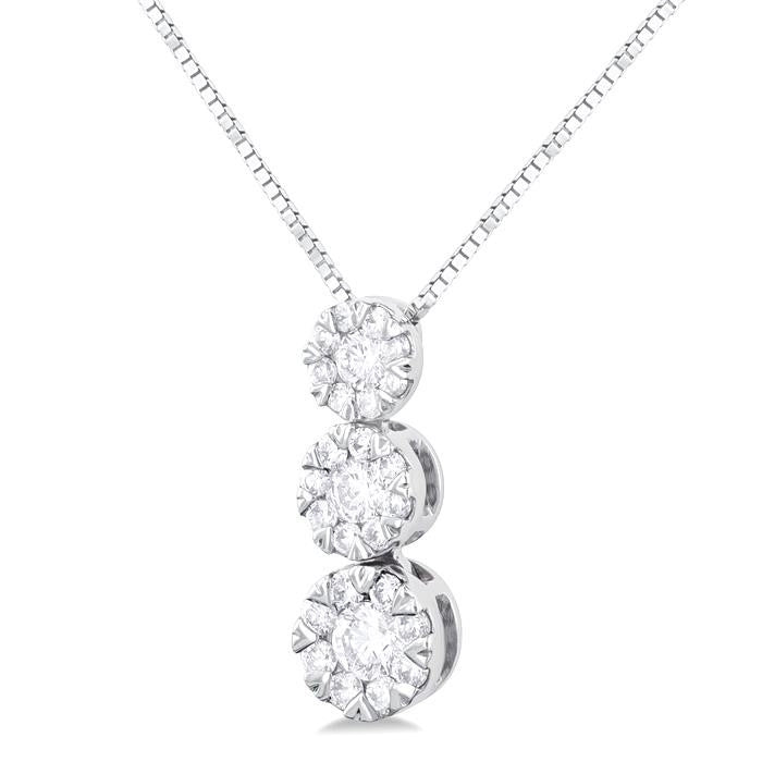 1/4 Ctw Shine Bright 3 stone Essential Round Cut Diamond Pendant with Chain in 14K White Gold