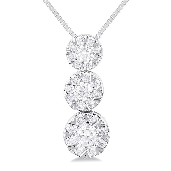 1/4 Ctw Shine Bright 3 stone Essential Round Cut Diamond Pendant with Chain in 14K White Gold