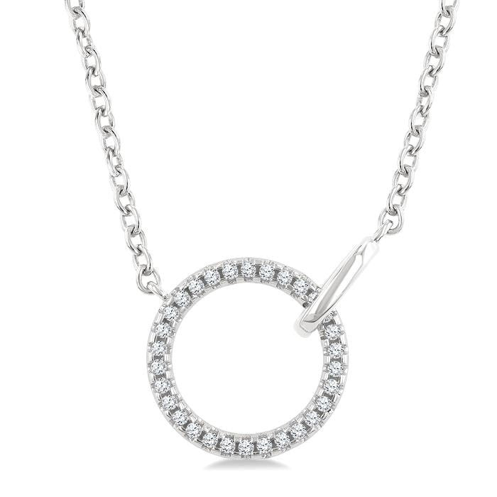1/10 Ctw Round Cut Diamond Interlocked Circle Fashion Petite Pendant With Chain in 10K White Gold