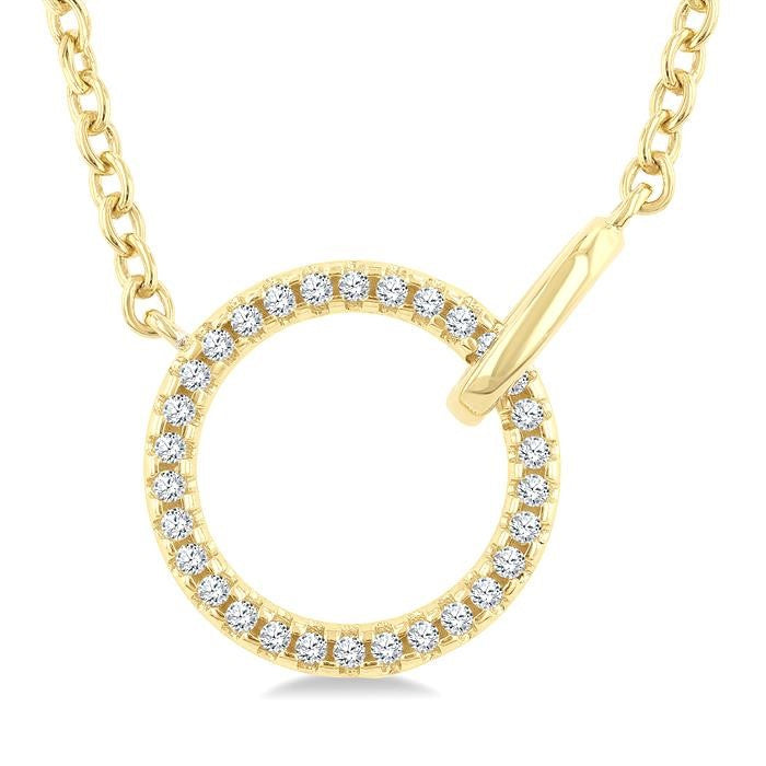 1/10 Ctw Round Cut Diamond Interlocked Circle Fashion Petite Pendant With Chain in 10K Yellow Gold
