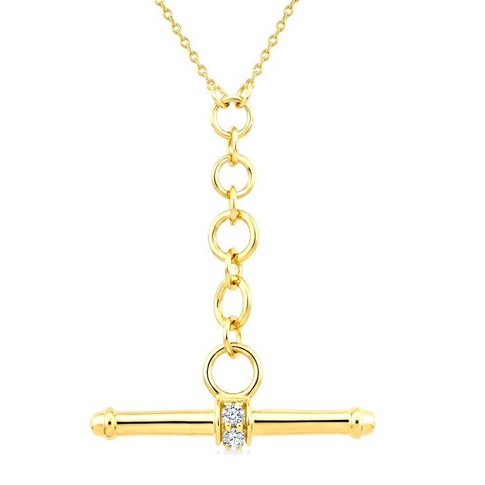 1/10 Ctw Round Cut Diamond T-Bar Fashion Necklace in 10K Yellow Gold