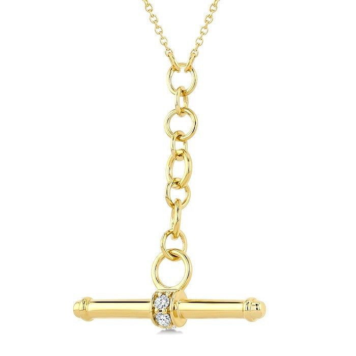 1/10 Ctw Round Cut Diamond T-Bar Fashion Necklace in 10K Yellow Gold