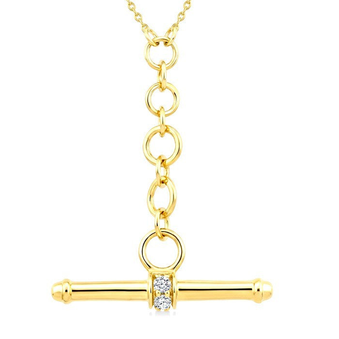 1/10 Ctw Round Cut Diamond T-Bar Fashion Necklace in 10K Yellow Gold