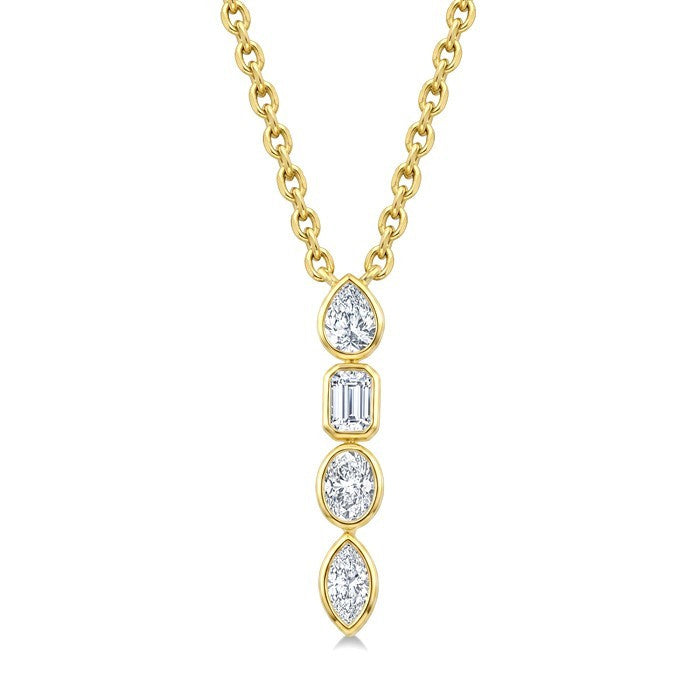 1/3 Ctw Bezel Set Mixed Cut Diamond Vertical Bar Pendant With Chain in 14K Yellow Gold