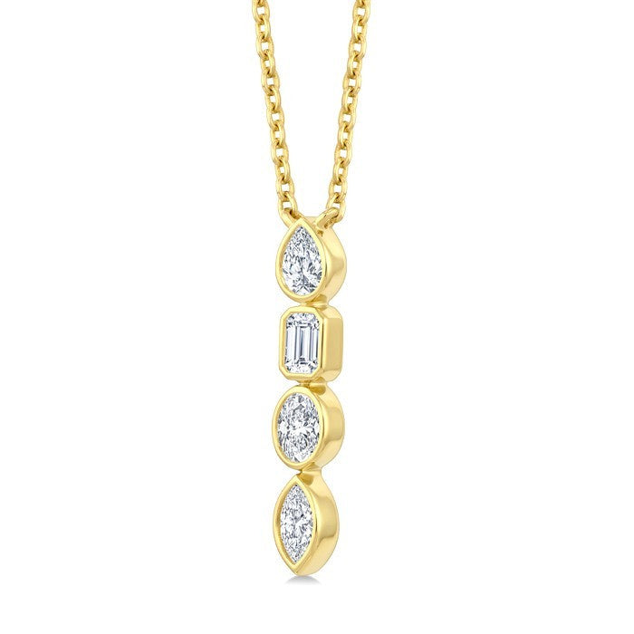 1/3 Ctw Bezel Set Mixed Cut Diamond Vertical Bar Pendant With Chain in 14K Yellow Gold