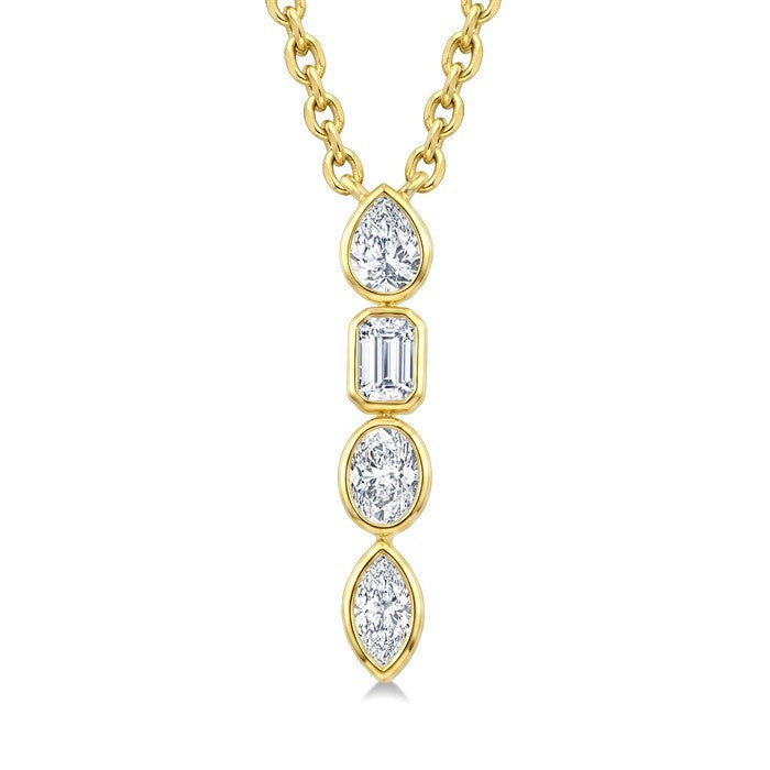 1/3 Ctw Bezel Set Mixed Cut Diamond Vertical Bar Pendant With Chain in 14K Yellow Gold