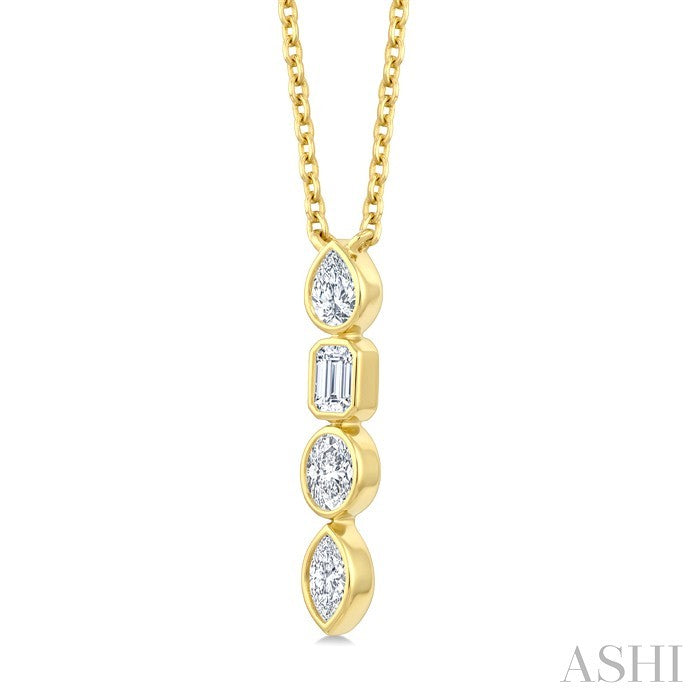 1/3 Ctw Bezel Set Mixed Cut Diamond Vertical Bar Pendant With Chain in 14K Yellow Gold