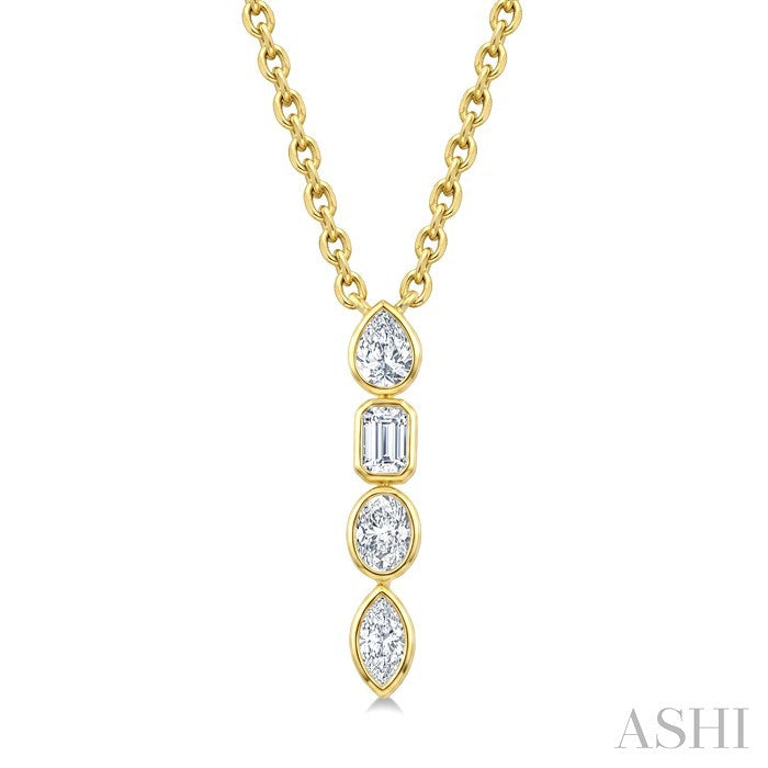 1/3 Ctw Bezel Set Mixed Cut Diamond Vertical Bar Pendant With Chain in 14K Yellow Gold