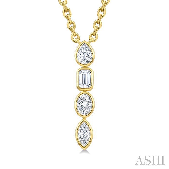 1/3 Ctw Bezel Set Mixed Cut Diamond Vertical Bar Pendant With Chain in 14K Yellow Gold