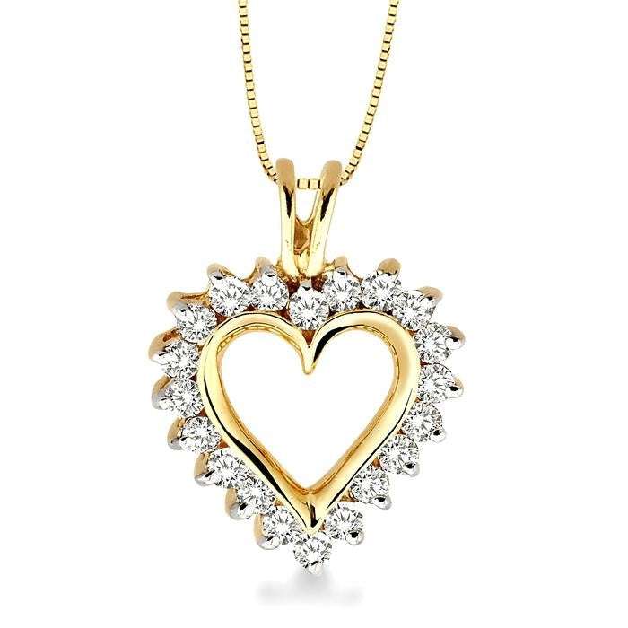 1/2 Ctw Round Cut Diamond Heart Pendant in 14K Yellow Gold with Chain