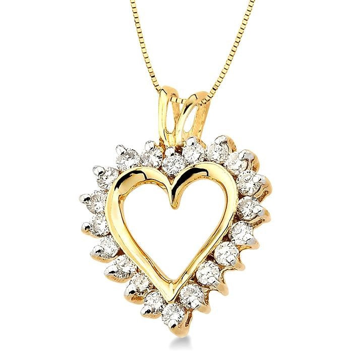 1/2 Ctw Round Cut Diamond Heart Pendant in 14K Yellow Gold with Chain
