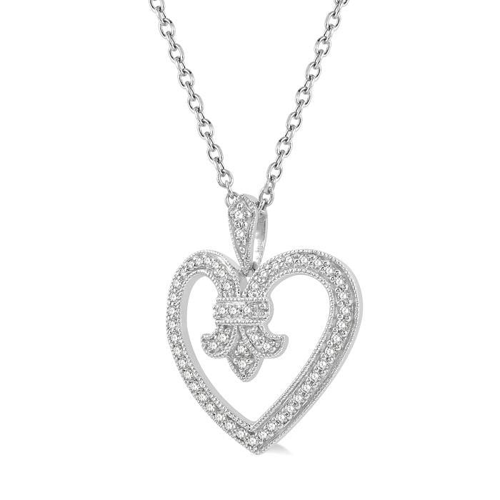 Heart Shape Fleur De Lis Diamond Fashion Pendant