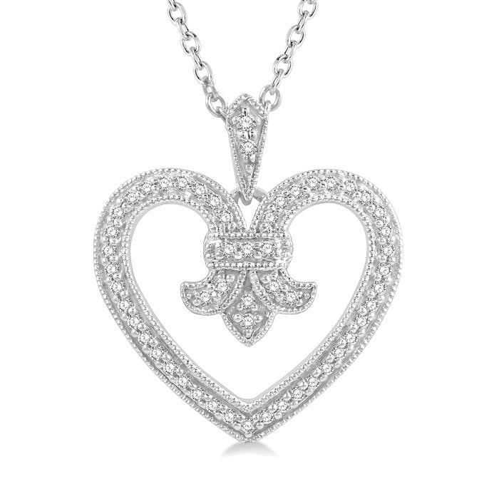 Heart Shape Fleur De Lis Diamond Fashion Pendant