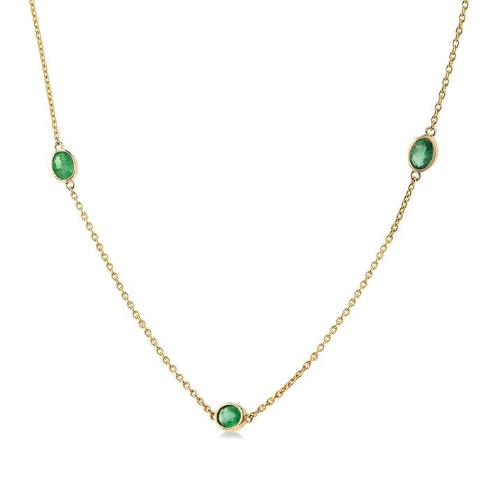 4x3 MM Oval Cut Emerald Precious Station Necklace in 14K Yellow Gold