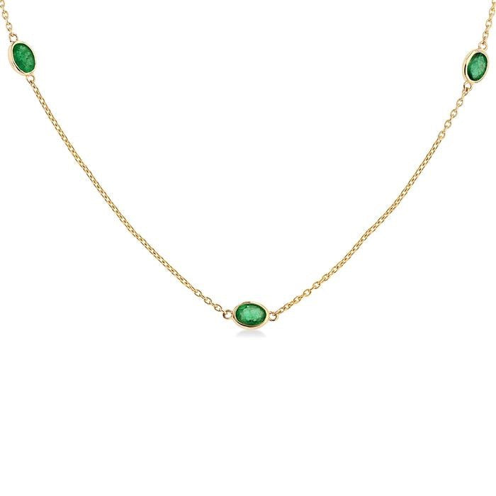 4x3 MM Oval Cut Emerald Precious Station Necklace in 14K Yellow Gold