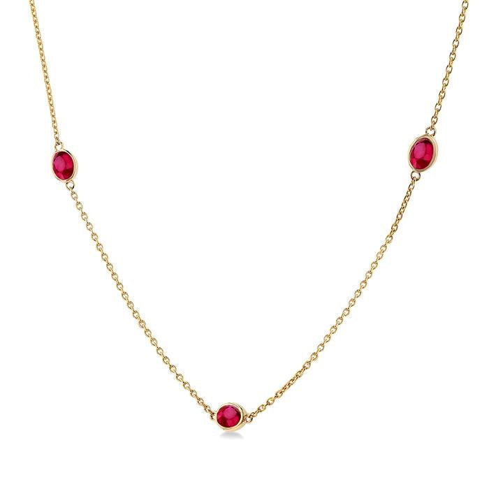 4x3 MM Oval Cut Ruby Precious Station Necklace in 14K Yellow Gold