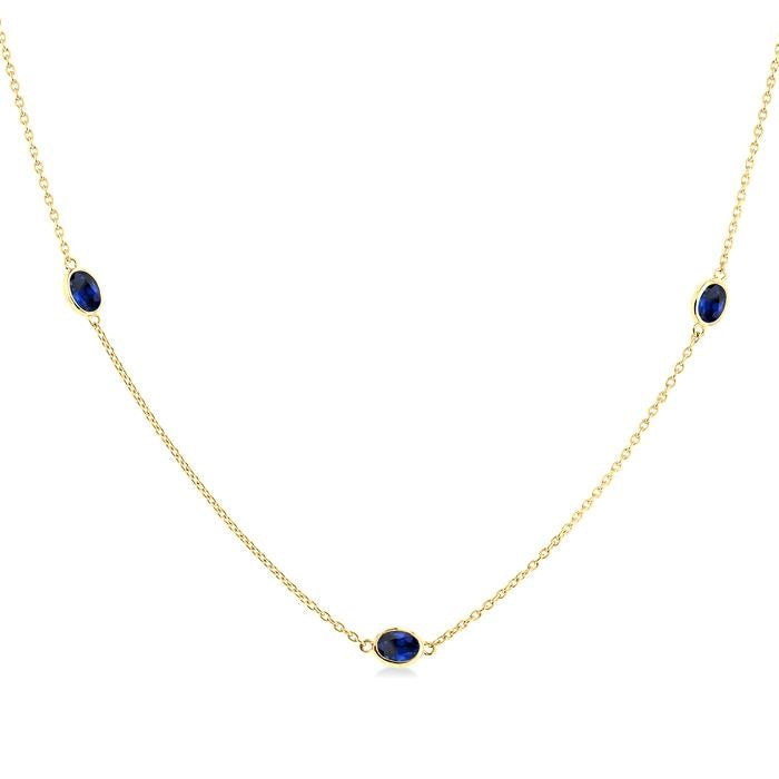 4x3 MM Oval Cut Sapphire Precious Station Necklace in 14K Yellow Gold