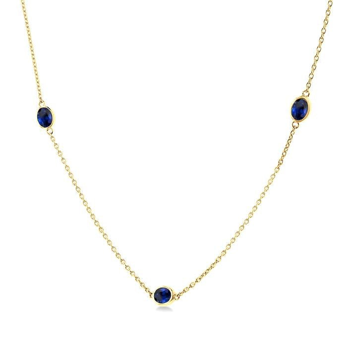 4x3 MM Oval Cut Sapphire Precious Station Necklace in 14K Yellow Gold