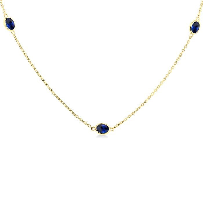 4x3 MM Oval Cut Sapphire Precious Station Necklace in 14K Yellow Gold