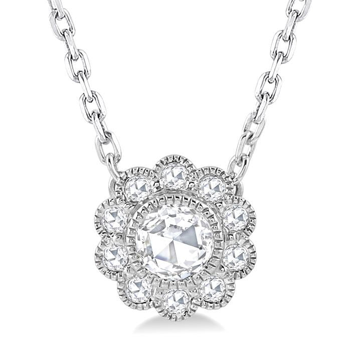 1/3 Ctw Rose Cut Diamond Pendant in 14K White Gold with chain