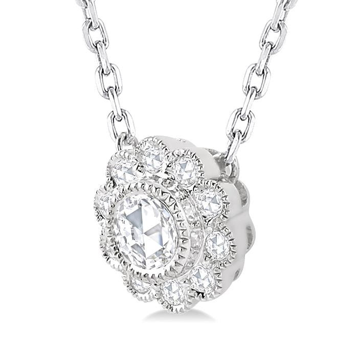 1/3 Ctw Rose Cut Diamond Pendant in 14K White Gold with chain