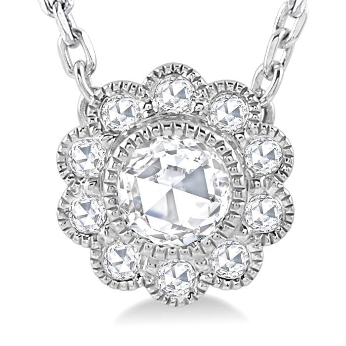 1/3 Ctw Rose Cut Diamond Pendant in 14K White Gold with chain
